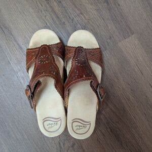 Dansko Tan and Brown Leather Sandals